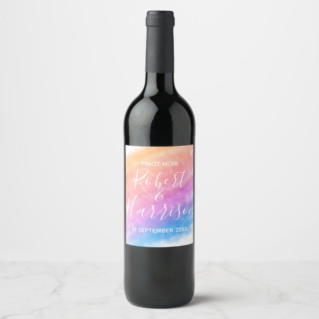 Rainbow Heart Full of Joy Wedding Weinetikett (Vorderseite)