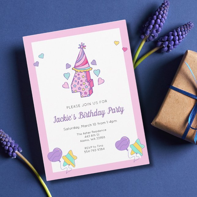 Rainbow Heart Girls 4th Birthday Party Invitation (Créateur téléchargé)