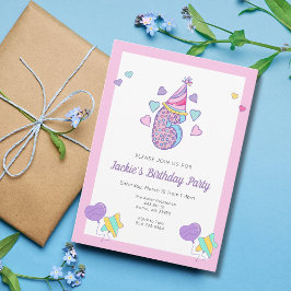 Rainbow Heart Girls 6th Birthday Party Einladung