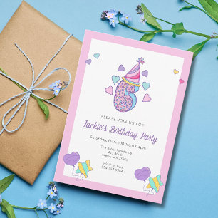Rainbow Heart Girls 6th Birthday Party Invitation