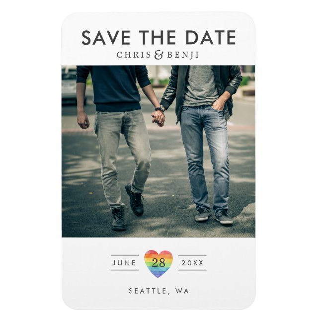 Rainbow Heart LGBTQ Save the Date mit Foto Magnet (Vertikal)
