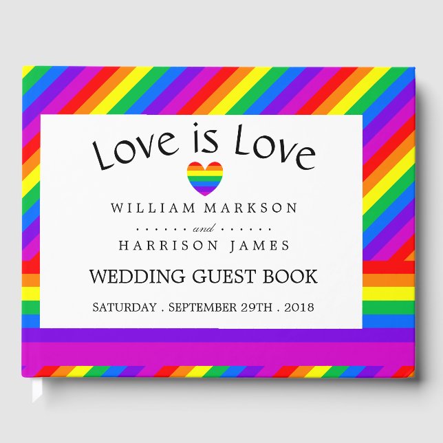 Rainbow Heart Liebe ist Liebe Hochzeit Gästebuch (Vorderseite)