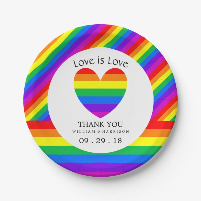 Rainbow Heart Liebe ist Liebe Hochzeit Pappteller (Vorderseite)