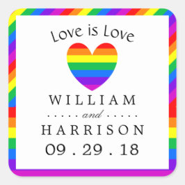 Rainbow Heart Liebe ist Liebe Hochzeit Quadratischer Aufkleber