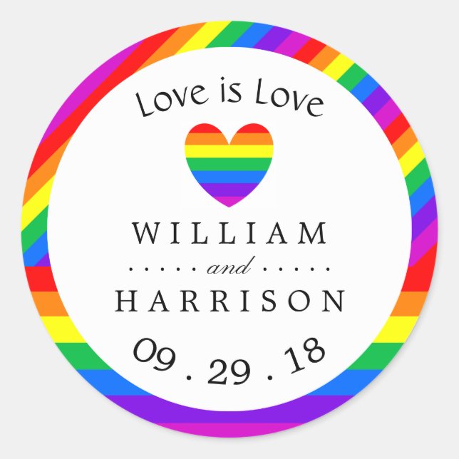 Rainbow Heart Liebe ist Liebe Hochzeit Runder Aufkleber (Vorderseite)