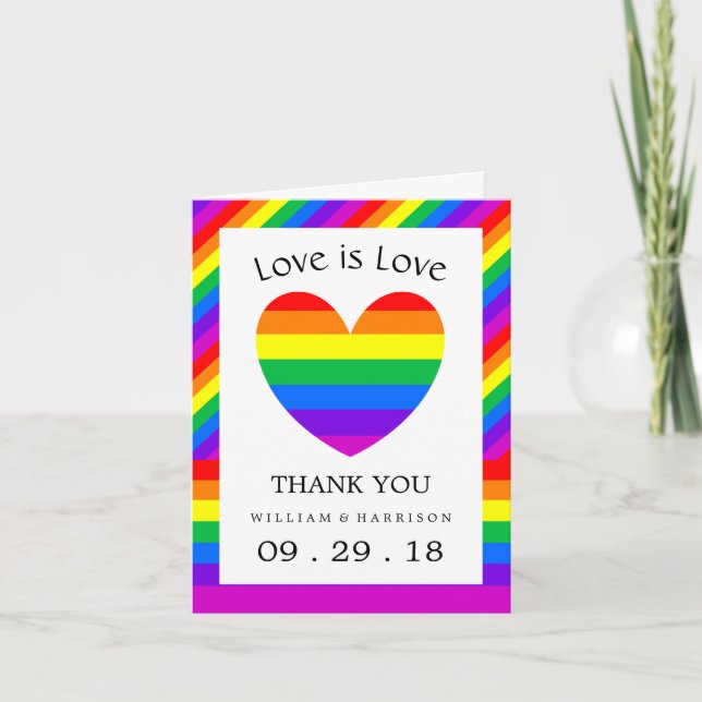 Rainbow Heart Liebe ist Liebe Hochzeit Vielen Dank Dankeskarte (Vorderseite)