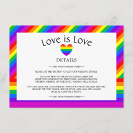 Rainbow Heart Liebe ist Liebe Hochzeitsdetails Begleitkarte