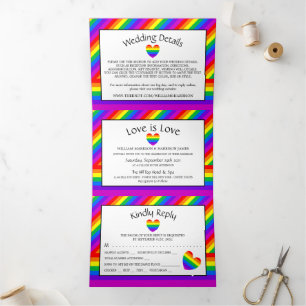 Rainbow Heart, Liebe ist Liebe Wedding Suite Dreifach Gefaltete Einladung