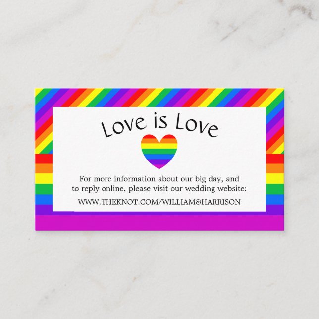 Rainbow Heart Liebe ist Liebe Wedding Website Begleitkarte (Vorderseite)