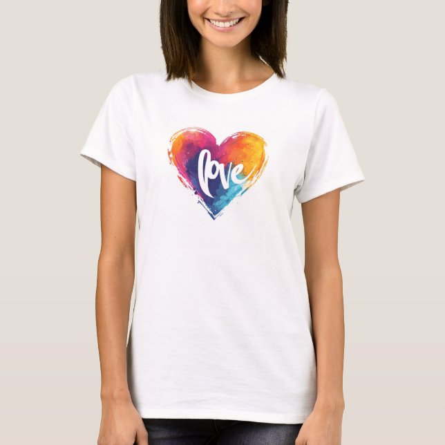 Rainbow Heart Liebe Slogan T-Shirt (Vorderseite)