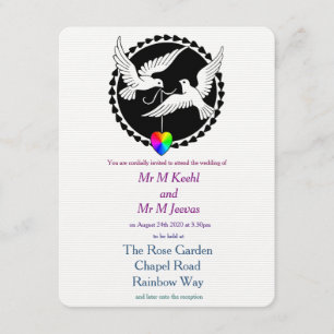 Rainbow Heart Love Doves Gay Faire-part de mariage