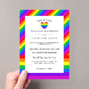 Rainbow Heart Love is Love Hochzeit Acryleinladungen