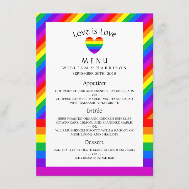 Rainbow Heart Love is Love Menu Mariage (Devant)