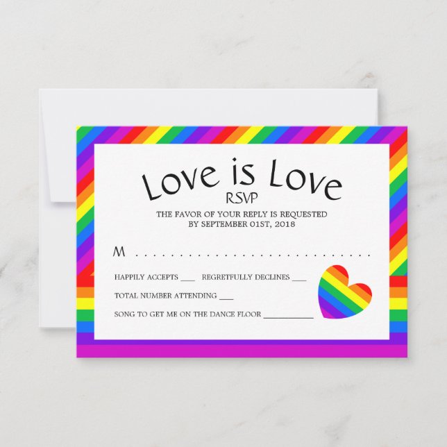Rainbow Heart Love is Love Wedding RSVP (Devant)