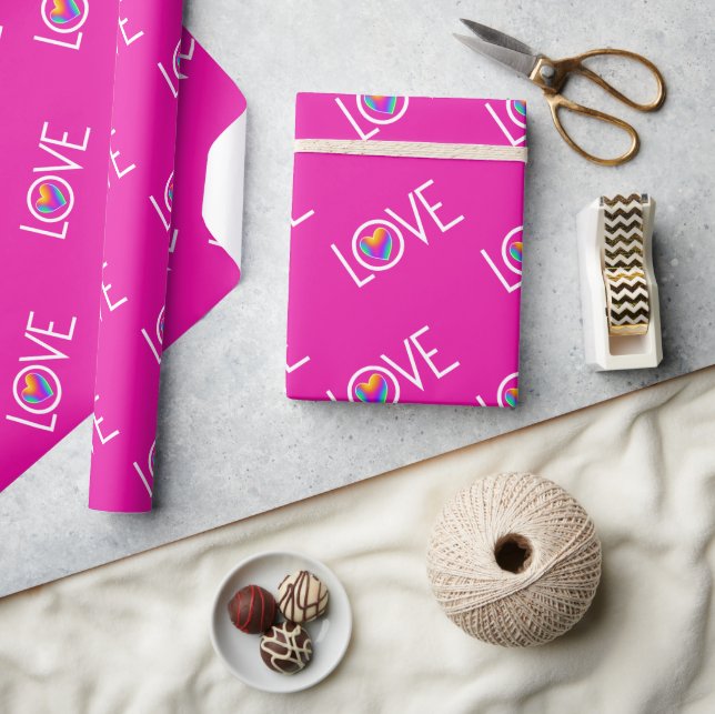 Rainbow Heart Love Pink Geschenkpapier (Kunsthandwerk)