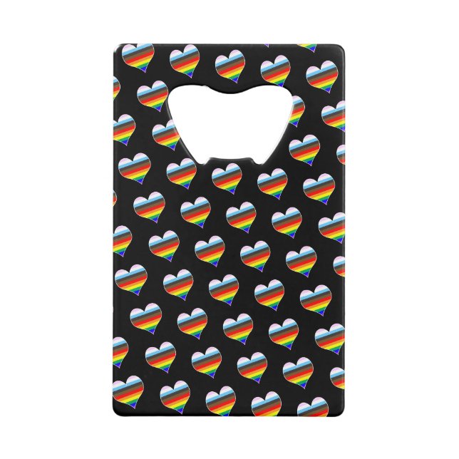 Rainbow Heart Motif Carte de crédit Bottle Opener (Devant)