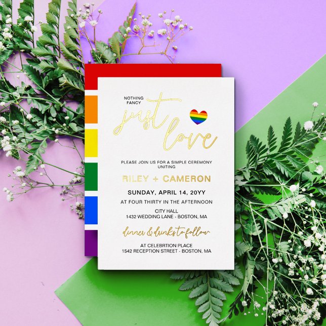 Rainbow Heart Nichts Extravagant nur Liebe LGBTQ Folieneinladung (Von Creator hochgeladen)
