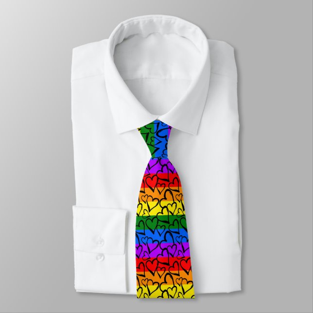 Rainbow Heart Pattern Krawatte (Gebunden)