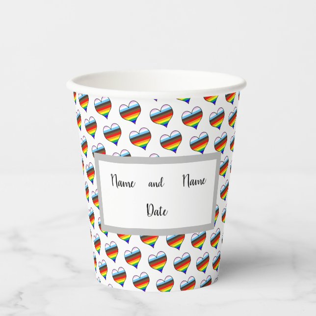 Rainbow Heart Pattern Paper Cups Pappbecher (Vorderseite)