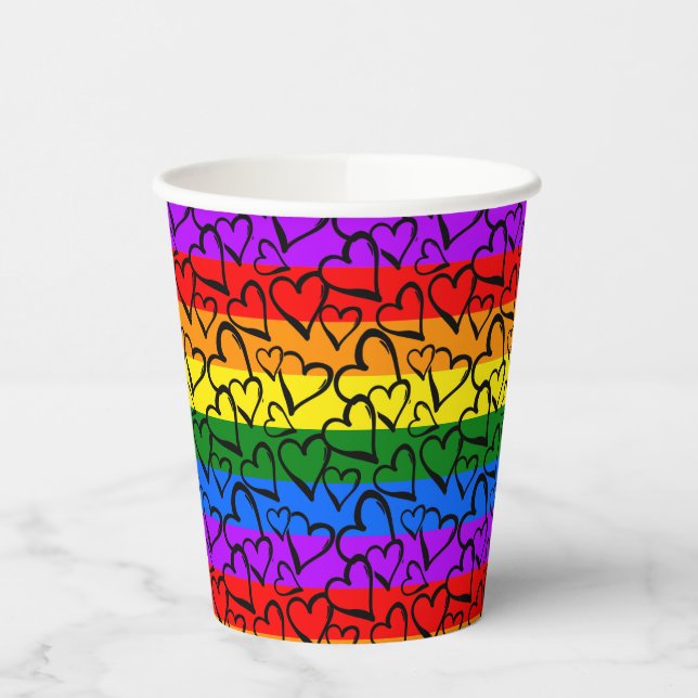 Rainbow Heart Pattern Pappbecher (Links)