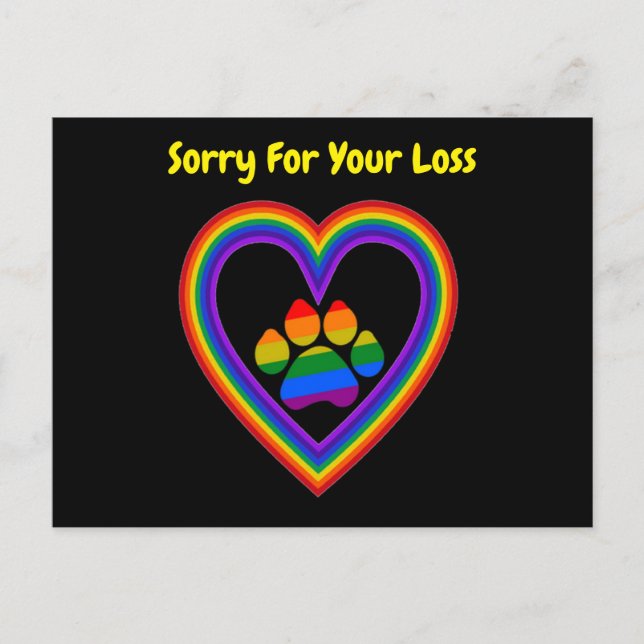 Rainbow Heart & Paw Sorry für Ihren Verlust Postkarte (Vorderseite)