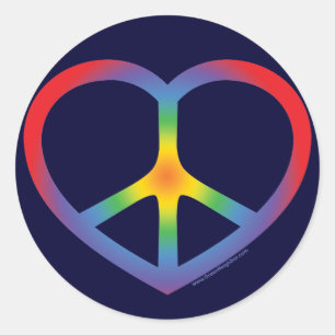 Rainbow Heart Peace Sign Runder Aufkleber