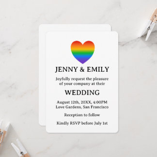 Rainbow Heart Proud Gay Lesbian Wedding Einladung