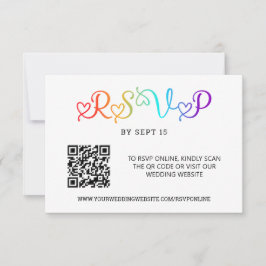 Rainbow Heart Script LGBT Wedding QR Code RSVP Karte