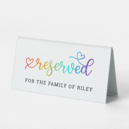Rainbow Heart Script vorbehalten LGBT Wedding Tischaufsteller
