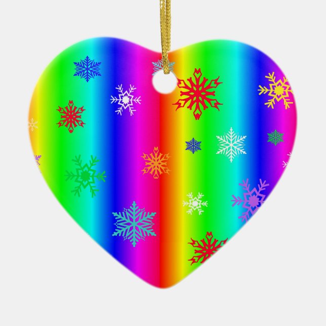 Rainbow Heart Snowflakes Christmas LGBTQ Keramik Ornament (Vorne)