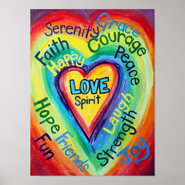 Rainbow Heart Spirit Words Art Poster Imprimer (Devant)
