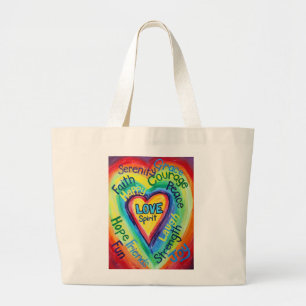 Rainbow Heart Spirit Words Bag Jumbo Stoffbeutel