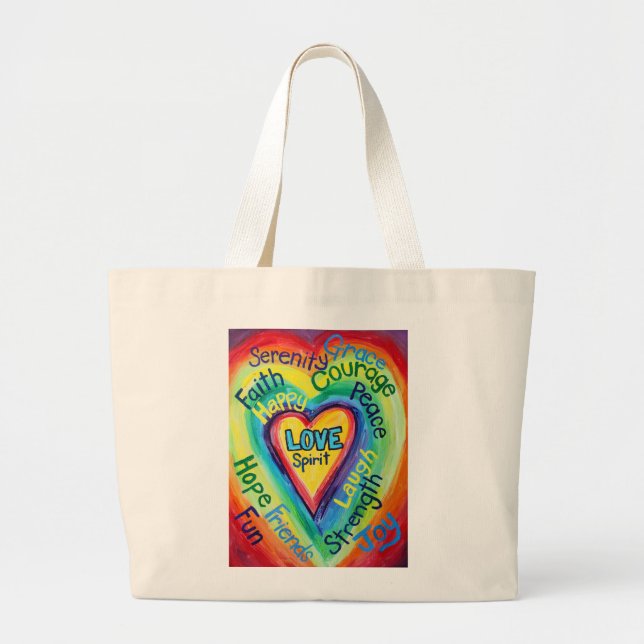 Rainbow Heart Spirit Words Bag Jumbo Stoffbeutel (Vorne)