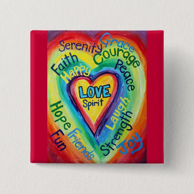 Rainbow Heart Spirit Words Button (Vorderseite)