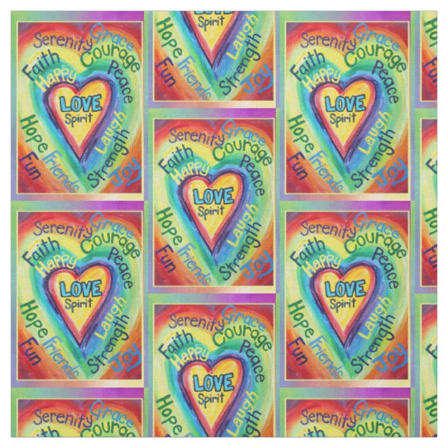 Rainbow Heart Spirit Words Fabric Art Material Stoff (Muster)