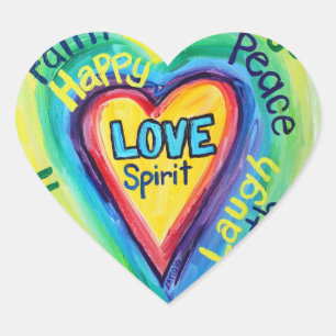 Rainbow Heart Spirit Words Label Sticker Decal