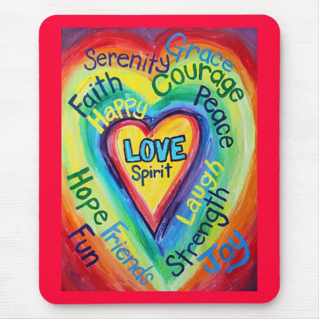 Rainbow Heart Spirit Words Mousepad (Vorne)