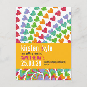 Rainbow Heart Sprinkles Save the Date Postkarte