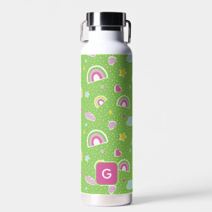 Rainbow Heart Stars Green Pink Kinder Personalisie Trinkflasche