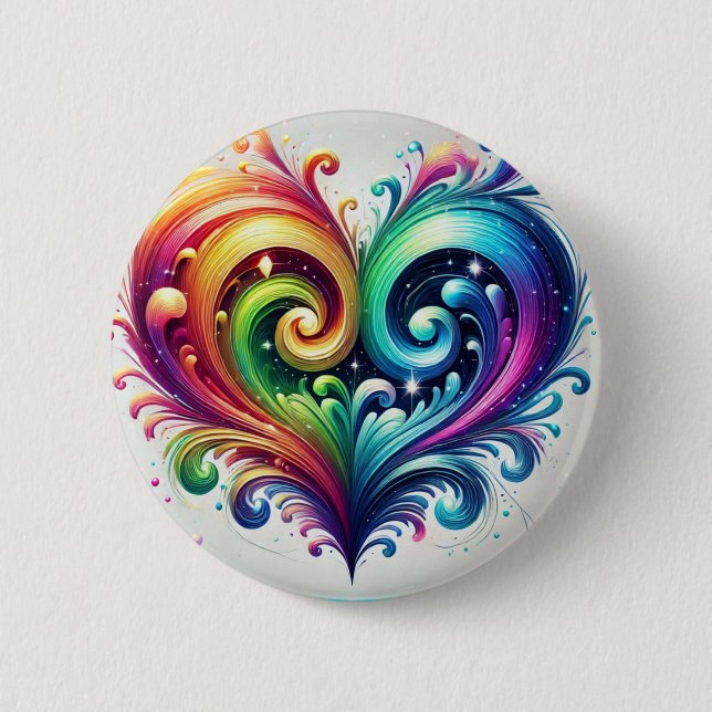 Rainbow Heart Swirving Bright Colors Button (Vorderseite)