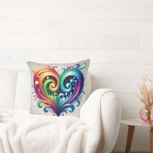 Rainbow Heart Swirving Bright Colors Kissen