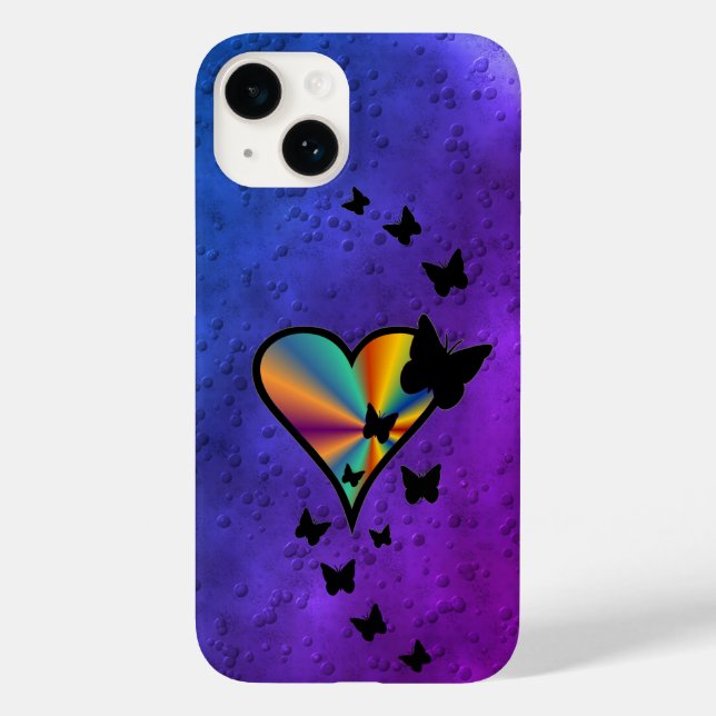 Rainbow Heart und Butterfly Case-Mate iPhone 14 Hülle (Rückseite)