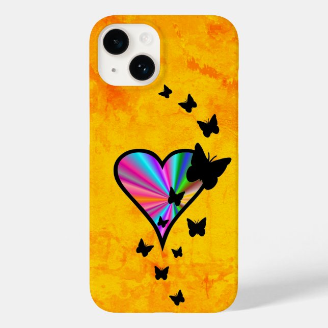 Rainbow Heart und Butterfly Case-Mate iPhone 14 Hülle (Rückseite)