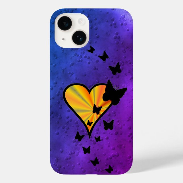Rainbow Heart und Butterfly Case-Mate iPhone 14 Hülle (Rückseite)