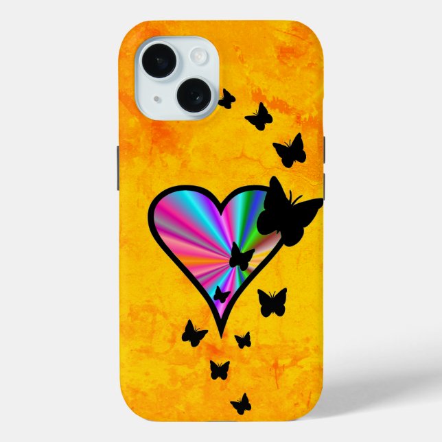 Rainbow Heart und Butterfly Case-Mate iPhone Hülle (Rückseite)