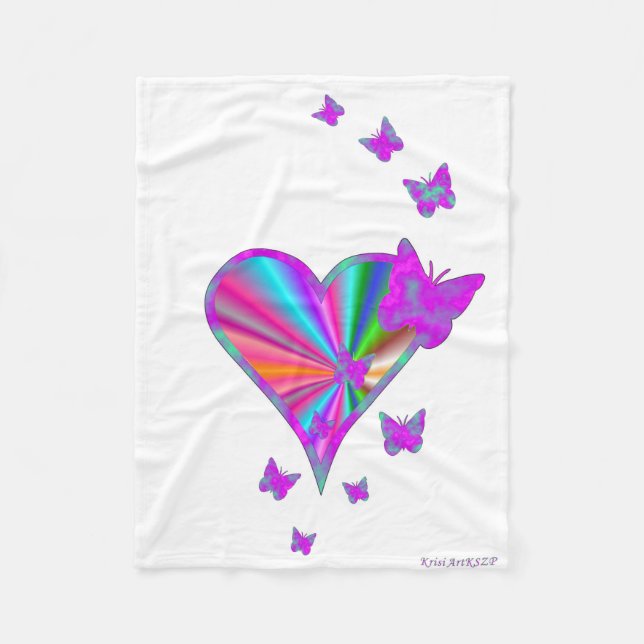 Rainbow Heart und Butterfly Fleecedecke (Vorderseite)