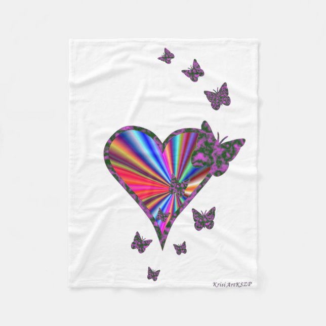Rainbow Heart und Butterfly Fleecedecke (Vorderseite)