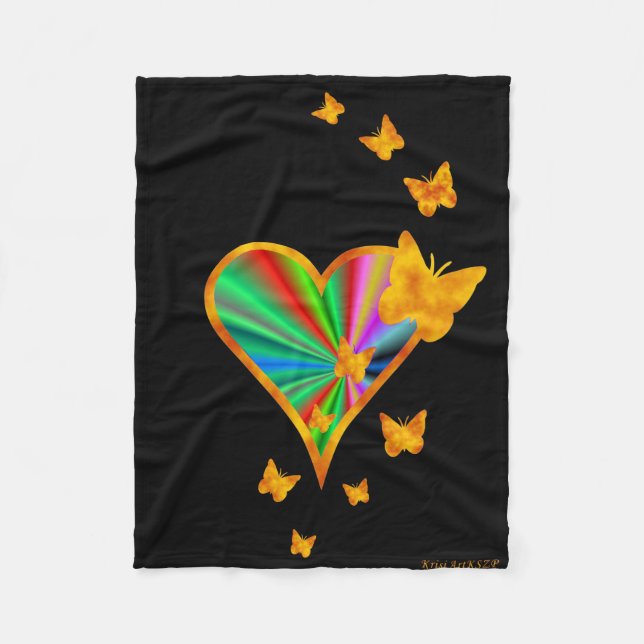 Rainbow Heart und Butterfly Fleecedecke (Vorderseite)