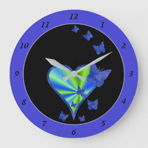 Rainbow Heart und Butterfly Große Wanduhr