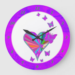 Rainbow Heart und Butterfly Große Wanduhr